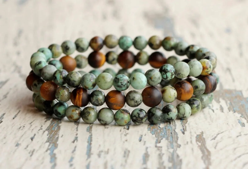 6MM African Turquoises Bracelet Men Set Beaded Stacked Bracelet Yoga Jewelry