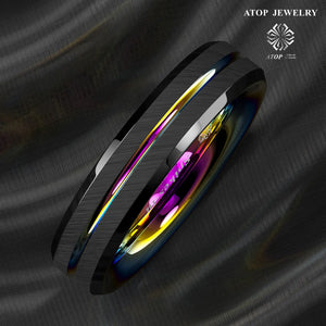 6MM Brushed Tungsten Carbide Ring Rainbow Line Wedding Band Men