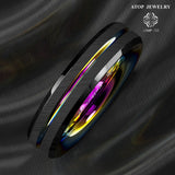 6MM Brushed Tungsten Carbide Ring Rainbow Line Wedding Band Men