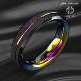 6MM Brushed Tungsten Carbide Ring Rainbow Line Wedding Band Men