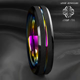 6MM Brushed Tungsten Carbide Ring Rainbow Line Wedding Band Men