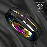 6MM Brushed Tungsten Carbide Ring Rainbow Line Wedding Band Men