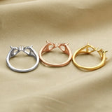 6MM Double Heart Prong Ring Settings Solid 925 Sterling Silver Rose Plated