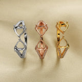 6MM Double Heart Prong Ring Settings Solid 925 Sterling Silver Rose Plated