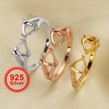 6MM Double Heart Prong Ring Settings Solid 925 Sterling Silver Rose Plated