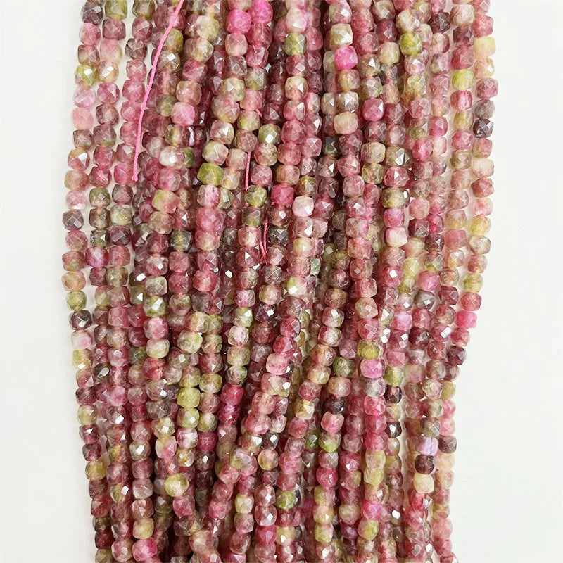 Colorful Tourmaline Jade Gemstone Faceted Square Beads DIY Necklace Bracelet