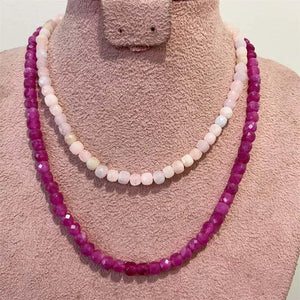 6MM Rubellite Morganite Necklace Square Faceted Pink Red Stone