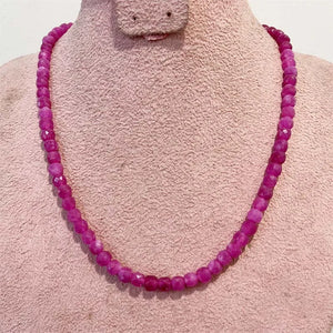 6MM Rubellite Morganite Necklace Square Faceted Pink Red Stone