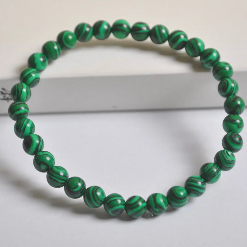 Green Malachite Beads Bracelet Bangle Stretch 7.5 Inch Jewelry