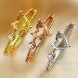 6MM Heart Prong Bezel Ring Setting 925 Silver Rose Plated Band Love Memory
