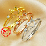 6MM Heart Prong Bezel Ring Setting 925 Silver Rose Plated Band Love Memory