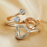 6MM Heart Prong Ring Settings Two Stones Solid 925 Sterling Silver Rose Plated
