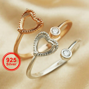 6MM Heart Prong Ring Settings Two Stones Solid 925 Sterling Silver Rose Plated