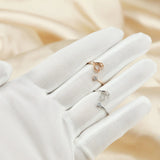 6MM Heart Prong Ring Settings Two Stones Solid 925 Sterling Silver Rose Plated