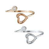 6MM Heart Prong Ring Settings Two Stones Solid 925 Sterling Silver Rose Plated
