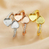 Heart Bezel Ring Setting Solid 925 Sterling Silver DIY Adjustable Ring