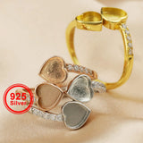 Heart Bezel Ring Setting Solid 925 Sterling Silver DIY Adjustable Ring