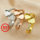 Heart Bezel Ring Setting Solid 925 Sterling Silver DIY Adjustable Ring