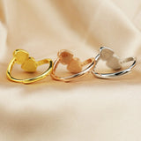 Heart Bezel Ring Setting Solid 925 Sterling Silver DIY Adjustable Ring