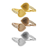 Heart Bezel Ring Setting Solid 925 Sterling Silver DIY Adjustable Ring