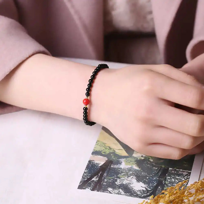 6MM Natural Agate Beads Cinnabar Cuff Bracelet