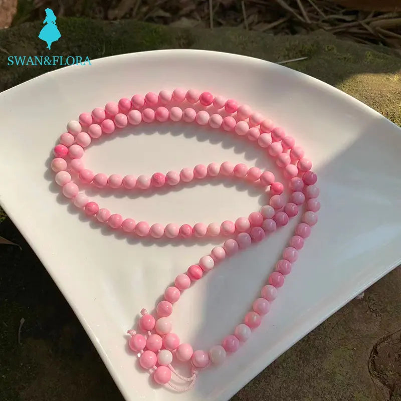 6MM Natural Pink Shell Bead Bracelet Strand Bracelet Women Necklace