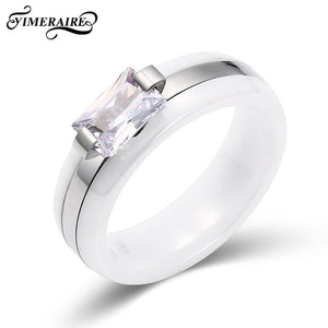 6MM Ceramic Ring Stainless Steel With Crystal Bing Zircon Unusual Jewelry