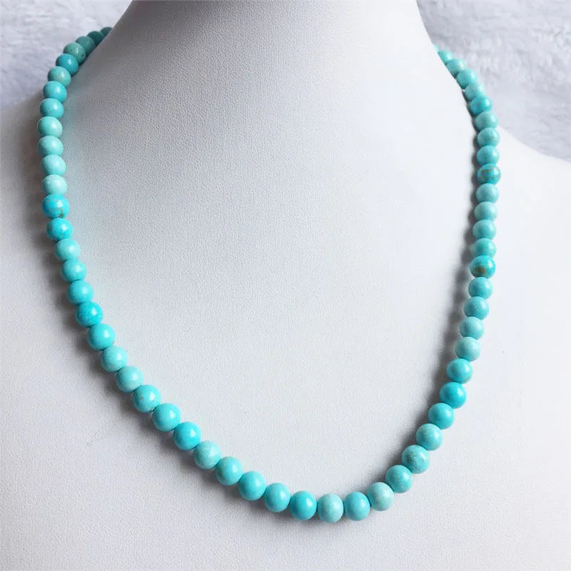6MM Round Turquoise Necklace Natural Stone Chocker Beaded Mother Daughter
