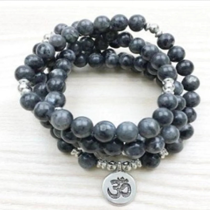 6MM Spectrolite Bracelet 108 Beads Buddha Pendant Yoga Meditation