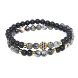 6MM Double Layer Stone Bead Bracelet with Pave Charms Stretch Style