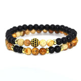 6MM Double Layer Stone Bead Bracelet with Pave Charms Stretch Style