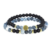 6MM Double Layer Stone Bead Bracelet with Pave Charms Stretch Style