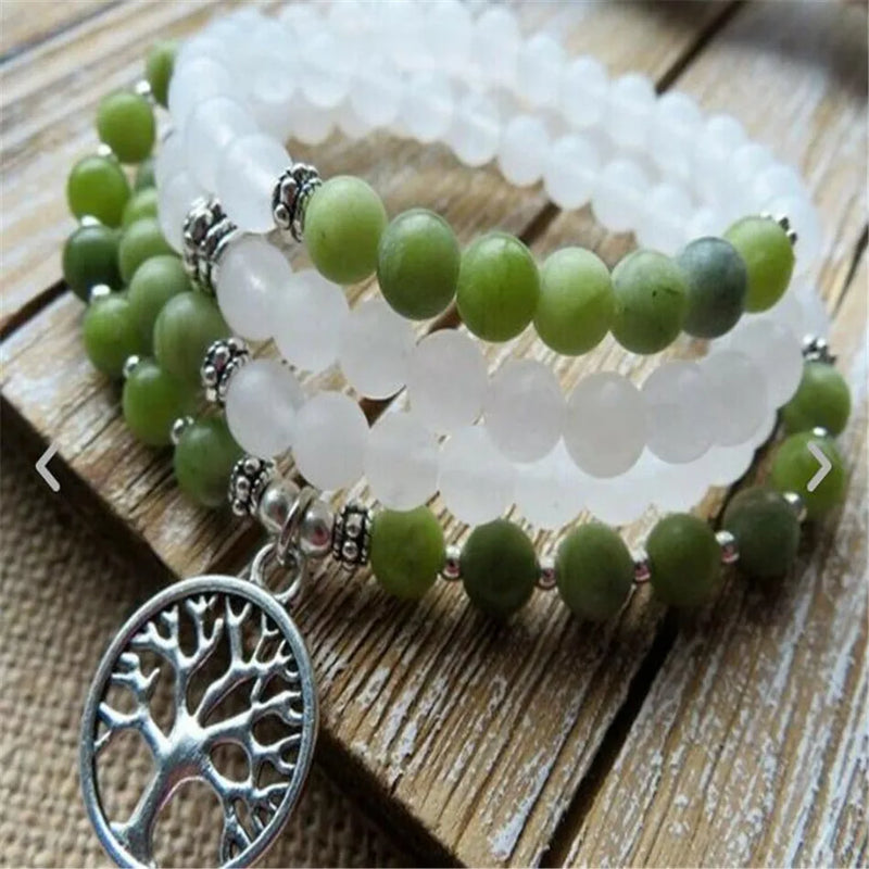 6MM Crystal Bracelet 108 Beads Tree Of Life Pendant Meditation Unisex