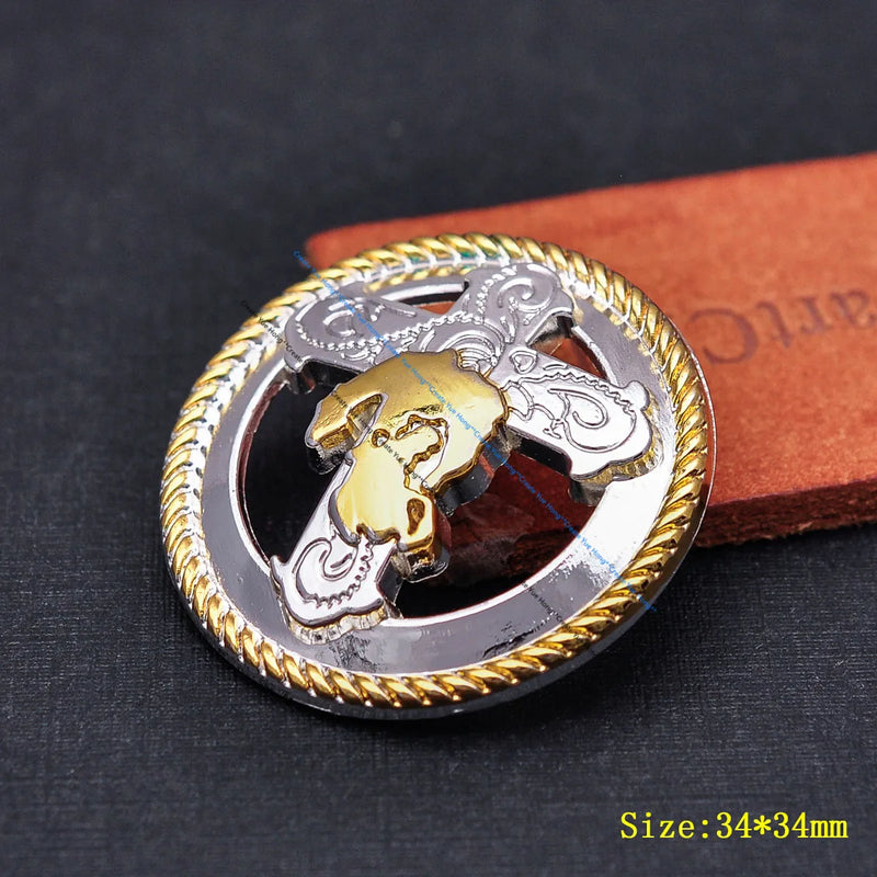 34mm Silver Western Cross Concho for Leathercraft Belt Decor