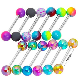 6PC Mixed Acrylic Ball Tongue Rings 14G Surgical Steel Tongue Piercing Jewelry