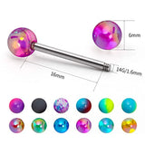 6PC Mixed Acrylic Ball Tongue Rings 14G Surgical Steel Tongue Piercing Jewelry