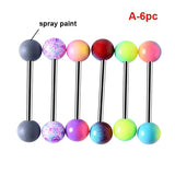 6PC Mixed Acrylic Ball Tongue Rings 14G Surgical Steel Tongue Piercing Jewelry