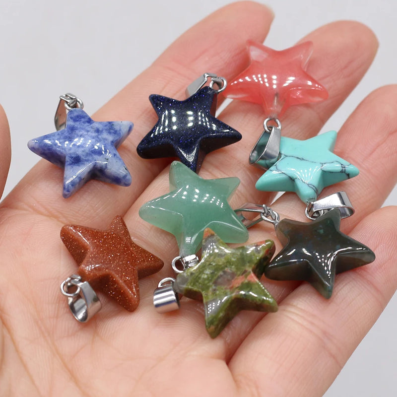 6PC Agate Stone Pendant Star Quartz Charms Lady Jewelry DIY Necklace 20x20mm