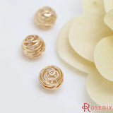 6PCS 10MM Champagne Brass Hollow Rose Flower Spacer Beads DIY Jewelry Making