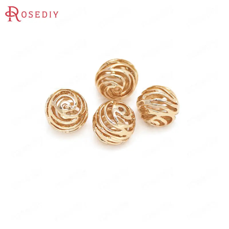 6PCS 10MM Champagne Brass Hollow Rose Flower Spacer Beads DIY Jewelry Making
