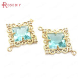 6PCS High Champagne Brass Square Connect Charms Pendants