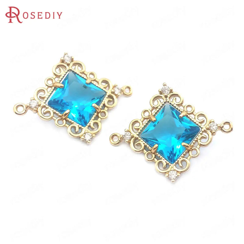 6PCS High Champagne Brass Square Connect Charms Pendants