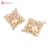 6PCS High Champagne Brass Square Connect Charms Pendants