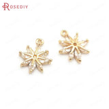 6PCS 10x12MM Champagne Brass Zircon Flower Snowflake Charms Pendants