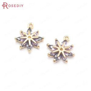 6PCS 10x12MM Champagne Brass Zircon Flower Snowflake Charms Pendants