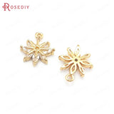 6PCS 10x12MM Champagne Brass Zircon Flower Snowflake Charms Pendants
