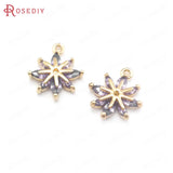 6PCS 10x12MM Champagne Brass Zircon Flower Snowflake Charms Pendants
