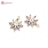 6PCS 10x12MM Champagne Brass Zircon Flower Snowflake Charms Pendants