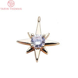 6PCS 11MM 24K Brass Zircon Charms Pendants DIY Jewelry Accessories