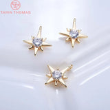 6PCS 11MM 24K Brass Zircon Charms Pendants DIY Jewelry Accessories